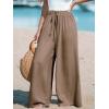 imageCUPSHE Women Wide Leg Pants High Waisted Trousers Linen Palazzo Lounge Beach Cover Ups Flowy PantsCoffee