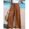 imageCUPSHE Women Wide Leg Pants High Waisted Trousers Linen Palazzo Lounge Beach Cover Ups Flowy PantsDark Brown
