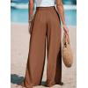 imageCUPSHE Women Wide Leg Pants High Waisted Trousers Linen Palazzo Lounge Beach Cover Ups Flowy PantsDark Brown