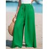 imageCUPSHE Women Wide Leg Pants High Waisted Trousers Linen Palazzo Lounge Beach Cover Ups Flowy PantsDark Green