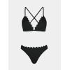 imageCUPSHE Womens Bikini Sets Two Piece Bathing Suit V Neck Scalloped Mid Rise Crisscross Back Self Tie Spaghetti StrapsBlack