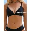 imageCUPSHE Womens Bikini Sets Two Piece Bathing Suit V Neck Scalloped Mid Rise Crisscross Back Self Tie Spaghetti StrapsBlack