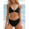 imageCUPSHE Womens Bikini Sets Two Piece Bathing Suit V Neck Scalloped Mid Rise Crisscross Back Self Tie Spaghetti StrapsBlack