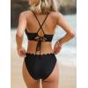 imageCUPSHE Womens Bikini Sets Two Piece Bathing Suit V Neck Scalloped Mid Rise Crisscross Back Self Tie Spaghetti StrapsBlack