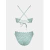 imageCUPSHE Womens Bikini Sets Two Piece Bathing Suit V Neck Scalloped Mid Rise Crisscross Back Self Tie Spaghetti StrapsMint GreenFloral