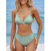 imageCUPSHE Womens Bikini Sets Two Piece Bathing Suit V Neck Scalloped Mid Rise Crisscross Back Self Tie Spaghetti StrapsMint GreenFloral