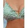 imageCUPSHE Womens Bikini Sets Two Piece Bathing Suit V Neck Scalloped Mid Rise Crisscross Back Self Tie Spaghetti StrapsMint GreenFloral