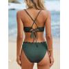imageCUPSHE Womens Bikini Sets Two Piece Bathing Suit V Neck Scalloped Mid Rise Crisscross Back Self Tie Spaghetti StrapsMoss Green