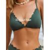 imageCUPSHE Womens Bikini Sets Two Piece Bathing Suit V Neck Scalloped Mid Rise Crisscross Back Self Tie Spaghetti StrapsMoss Green