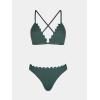 imageCUPSHE Womens Bikini Sets Two Piece Bathing Suit V Neck Scalloped Mid Rise Crisscross Back Self Tie Spaghetti StrapsMoss Green