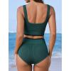 imageCUPSHE Womens Bikini Sets Two Piece Swimsuit High Waisted Scoop Neck Wide Straps Bathing SuitDark Green