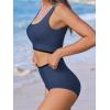 imageCUPSHE Womens Bikini Sets Two Piece Swimsuit High Waisted Scoop Neck Wide Straps Bathing SuitNavy Blue