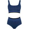 imageCUPSHE Womens Bikini Sets Two Piece Swimsuit High Waisted Scoop Neck Wide Straps Bathing SuitNavy Blue