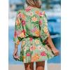 imageCUPSHE Womens Mini Dress V Neck Floral Half Dolman Sleeve Belted Loose Fit Short Summer Beach DressGrass Green