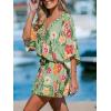 imageCUPSHE Womens Mini Dress V Neck Floral Half Dolman Sleeve Belted Loose Fit Short Summer Beach DressGrass Green