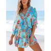 imageCUPSHE Womens Mini Dress V Neck Floral Half Dolman Sleeve Belted Loose Fit Short Summer Beach DressLight Blue