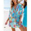 imageCUPSHE Womens Mini Dress V Neck Floral Half Dolman Sleeve Belted Loose Fit Short Summer Beach DressLight Blue