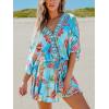 imageCUPSHE Womens Mini Dress V Neck Floral Half Dolman Sleeve Belted Loose Fit Short Summer Beach DressLight Blue