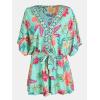 imageCUPSHE Womens Mini Dress V Neck Floral Half Dolman Sleeve Belted Loose Fit Short Summer Beach DressMint Floral