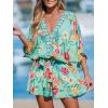 imageCUPSHE Womens Mini Dress V Neck Floral Half Dolman Sleeve Belted Loose Fit Short Summer Beach DressMint Floral
