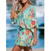 imageCUPSHE Womens Mini Dress V Neck Floral Half Dolman Sleeve Belted Loose Fit Short Summer Beach DressMint Floral