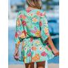 imageCUPSHE Womens Mini Dress V Neck Floral Half Dolman Sleeve Belted Loose Fit Short Summer Beach DressMint Floral