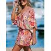 imageCUPSHE Womens Mini Dress V Neck Floral Half Dolman Sleeve Belted Loose Fit Short Summer Beach DressPink Floral