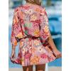 imageCUPSHE Womens Mini Dress V Neck Floral Half Dolman Sleeve Belted Loose Fit Short Summer Beach DressPink Floral