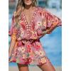 imageCUPSHE Womens Mini Dress V Neck Floral Half Dolman Sleeve Belted Loose Fit Short Summer Beach DressPink Floral