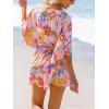 imageCUPSHE Womens Mini Dress V Neck Floral Half Dolman Sleeve Belted Loose Fit Short Summer Beach DressPink Tropical