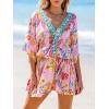 imageCUPSHE Womens Mini Dress V Neck Floral Half Dolman Sleeve Belted Loose Fit Short Summer Beach DressPink Tropical