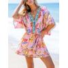 imageCUPSHE Womens Mini Dress V Neck Floral Half Dolman Sleeve Belted Loose Fit Short Summer Beach DressPink Tropical