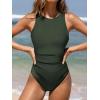 imageCUPSHE Womens One Piece Swimsuit Bathing Suit Tummy Control High Neck Cutout Back Hook Mesh SwimwearDark Green