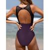 imageCUPSHE Womens One Piece Swimsuit Bathing Suit Tummy Control High Neck Cutout Back Hook Mesh SwimwearDeep Purple