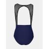 imageCUPSHE Womens One Piece Swimsuit Bathing Suit Tummy Control High Neck Cutout Back Hook Mesh SwimwearNavy Blue