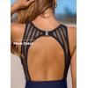 imageCUPSHE Womens One Piece Swimsuit Bathing Suit Tummy Control High Neck Cutout Back Hook Mesh SwimwearNavy Blue