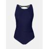 imageCUPSHE Womens One Piece Swimsuit Bathing Suit Tummy Control High Neck Cutout Back Hook Mesh SwimwearNavy Blue