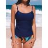 imageCUPSHE Womens Tankini Sets Two Piece Swimsuit Scoop Neck Ruched Adjustable Straps Drawstring Mid RiseNavy BlueTropical