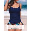 imageCUPSHE Womens Tankini Sets Two Piece Swimsuit Scoop Neck Ruched Adjustable Straps Drawstring Mid RiseNavy BlueTropical