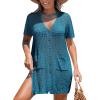 imageCUPSHE Crochet Coverups for Women Short Sleeve Button Front Beach Cover Ups DressBlue
