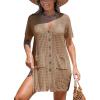 imageCUPSHE Crochet Coverups for Women Short Sleeve Button Front Beach Cover Ups DressBrown