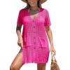 imageCUPSHE Crochet Coverups for Women Short Sleeve Button Front Beach Cover Ups DressRose Pink