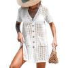 imageCUPSHE Crochet Coverups for Women Short Sleeve Button Front Beach Cover Ups DressWhite