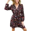 imageCUPSHE Women Floral Ruffle Summer Dress Surplice V Neck Long Peasant Sleeve Elastic Waist Flowy Casual Holiday Mini DressBlack Red Floral