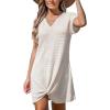 imageCUPSHE Women Swimsuit Cover Ups Short Sleeve Waffle Twist Front Summer Mini Beach Coverup DressOffwhite