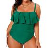imageCUPSHE Women Swimsuit Plus Size One Piece Bathing Suit Flowy Ruffle Trim Ruched Front Tummy ControlDark Green
