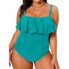 imageCUPSHE Women Swimsuit Plus Size One Piece Bathing Suit Flowy Ruffle Trim Ruched Front Tummy ControlTeal