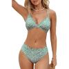 imageCUPSHE Womens Bikini Sets Two Piece Bathing Suit V Neck Scalloped Mid Rise Crisscross Back Self Tie Spaghetti StrapsMint GreenFloral