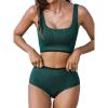 imageCUPSHE Womens Bikini Sets Two Piece Swimsuit High Waisted Scoop Neck Wide Straps Bathing SuitDark Green