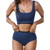 imageCUPSHE Womens Bikini Sets Two Piece Swimsuit High Waisted Scoop Neck Wide Straps Bathing SuitNavy Blue